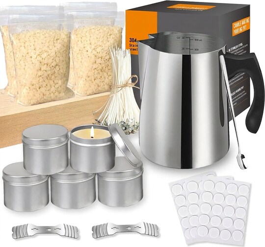 Citrus; Candle Making Kit for Adults Beginners – DIY Soy & Beeswax Candle Making Supplies with Stainless Steel Melting Pouring Pot, Candle Tins, Wicks, Wick Stickers & Craft Tools; Category:Candle Making Kits; Image:1